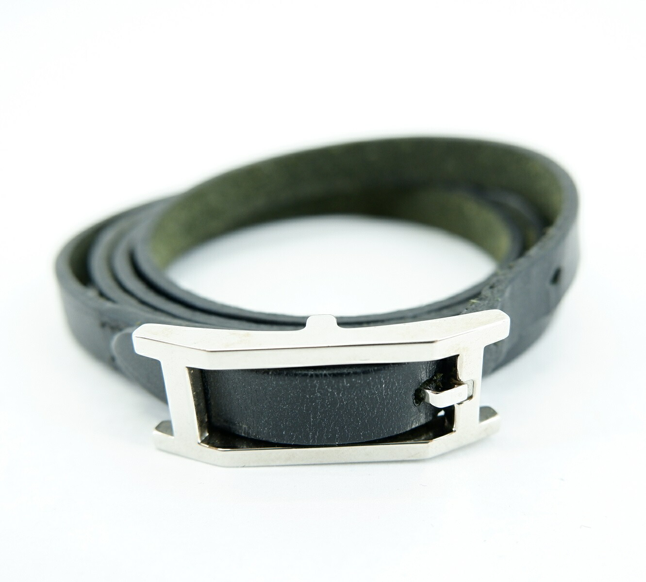 HERMES BRACELET size：M エルメス アピ3 腕輪 佩び物 3重巻き チョー鉄道車両 しろがね色×黒いこと JSB価値付ける済み