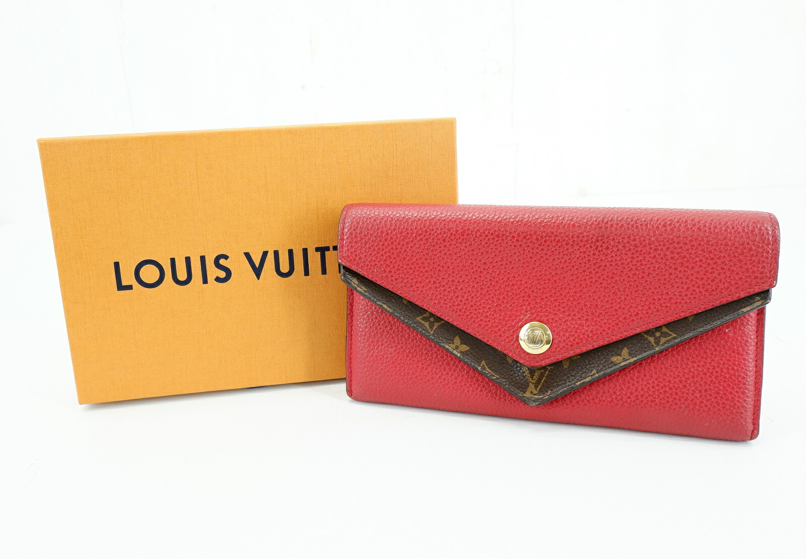 LOUIS VUITTON M64317 ポルトフォイユ・ドゥブルV ルイ・ヴィトン モノグラム 2つ折り紙入れ 長紙入れ ウォレット 赤いこと×赤銅色 JSB位置づける済み