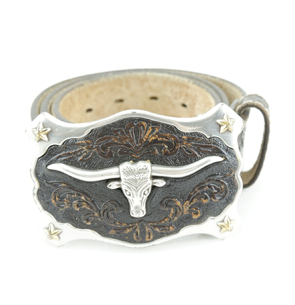 JUSTIN WESTERN BELT size：32 ジャスティン ウエスタンベルト レザーベルト ブラウン C11194