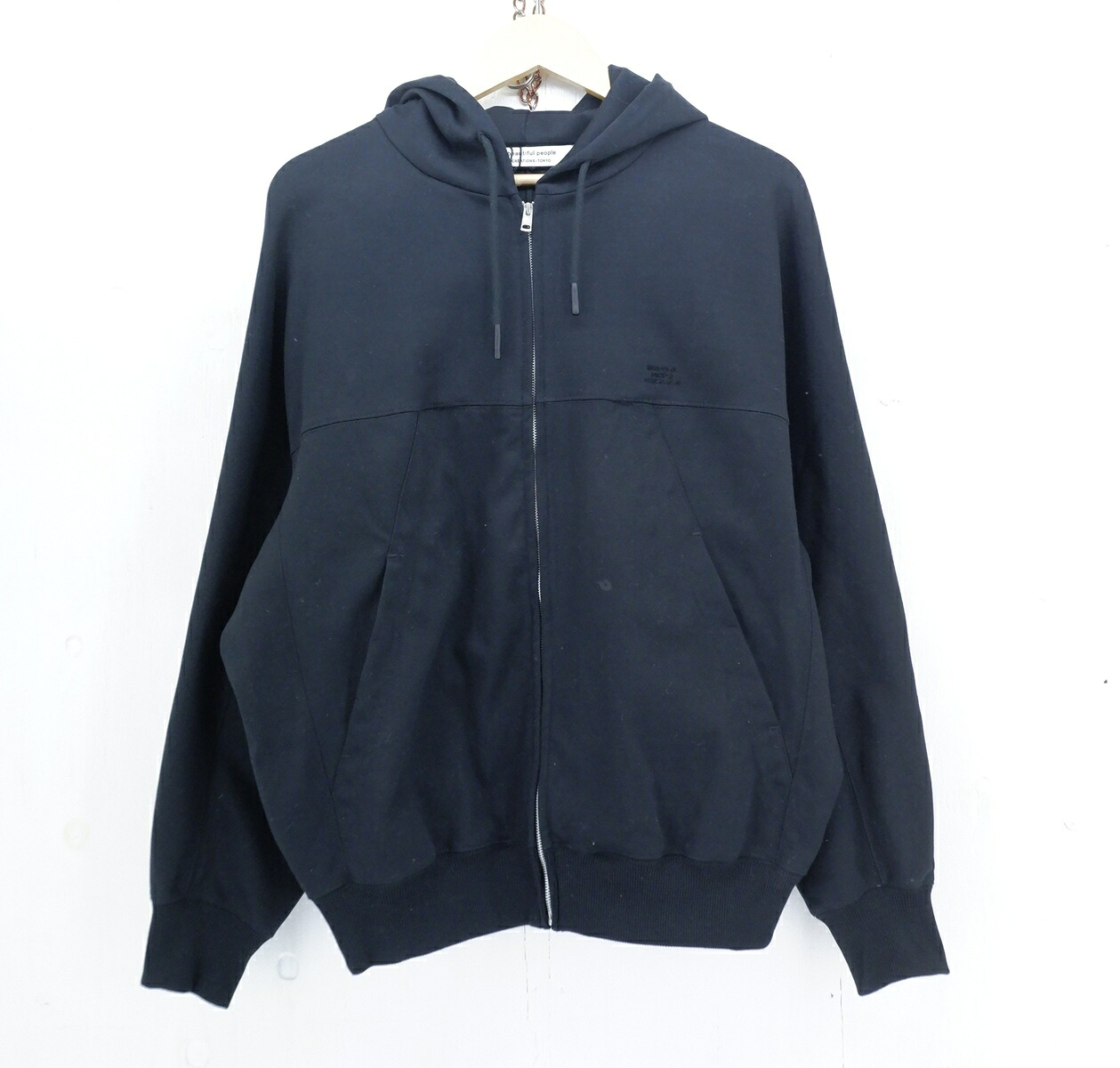 beautiful people COMPACT DOUBLE JERSEY ZIP UP PARKA size：38 ビューティフルピープル ジップアップ パーカー ジャージ ブラック 1535302003 Made in Japan