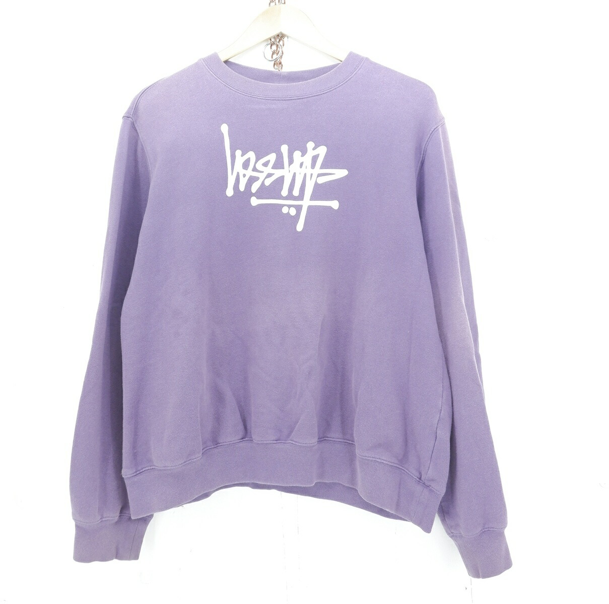 STUSSY CREWNECK LOGO SWEAT size：S ステューシー 労働者の一団のど首 ロゴタイプ 流汗 調教師 パープル 218080 手玉 トップス-レディースファッション-スウェット・トレーナー
