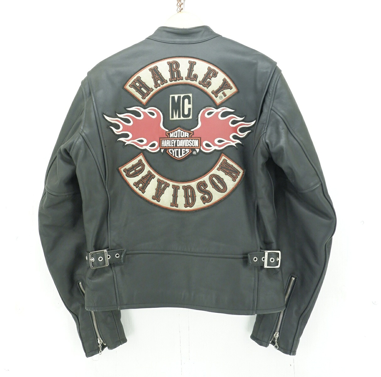 HARLEY DAVIDSON COW LEATHER SINGLE RIDERS JACKET size：L ハーレーダビッドソン カウレザー シングル ライダース ジャケット ファイヤー アウター ブラック 40518 エイチ・ディー・シー