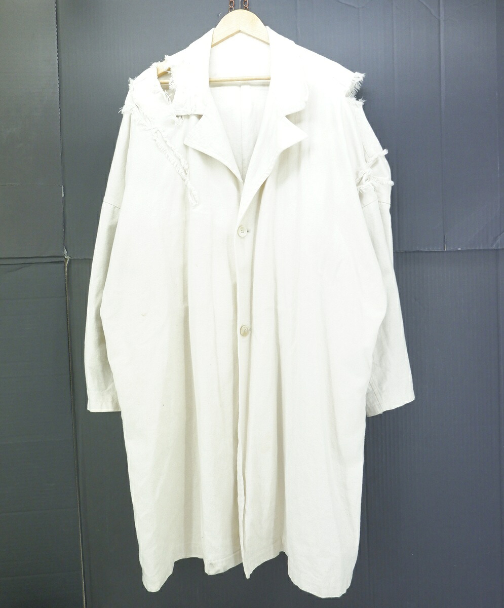 B Yohji Yamamoto 17AW LONG COAT size：3 ビー ヨウジヤマモト ダメージ加工 ロング コート アウター ホワイト NK-C55-012 Made in Japan