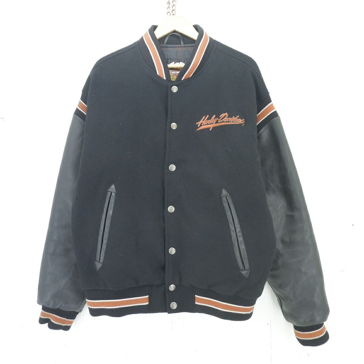 HARLEY DAVIDSON STADIUM JACKET size：L ハーレーダビッドソン スタジアムジャケット スタジャン アウター レザー切替 ブラック 98314-04VM