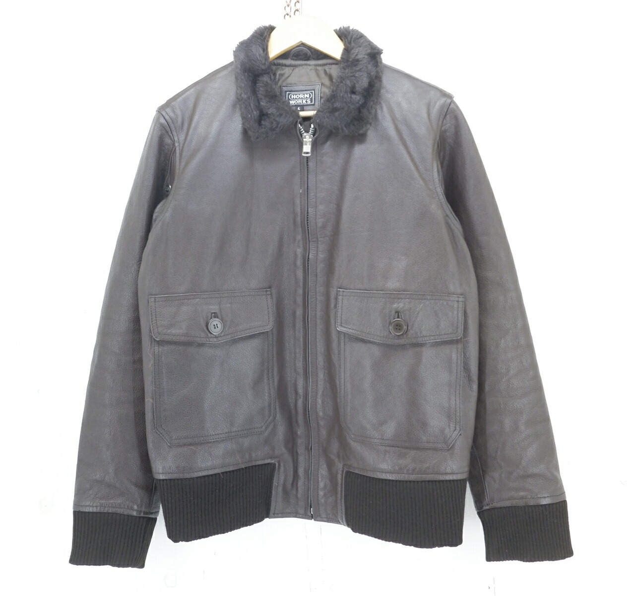 HORN WORKS COW LEATHER FLIGHT JACKET size:L ホーンワークス カウレザー フライトジャケット アウター 牛革 ブラウン|浪漫遊 店