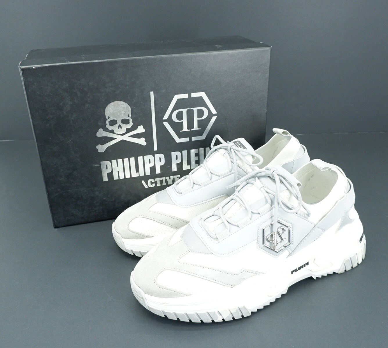 Philipp Plein TRAINER SNEAKERS size：29.5糎 フィリップ・飾り気の無い 置き目とり捨てる スニーカー シューズ 靴 薄墨色×白いこと SABS USC0122