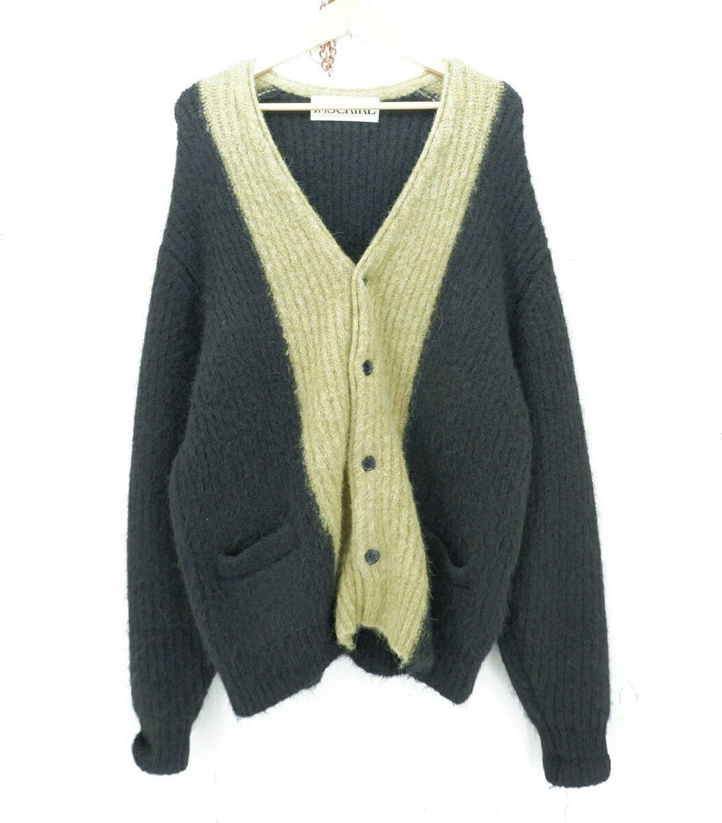 INSCRIRE 23AW MOHAIR KNIT CARDIGAN size：L アンスクリア モヘヤ 編み物 ジレー 黒いこと×カーキ 123AW-K14L
