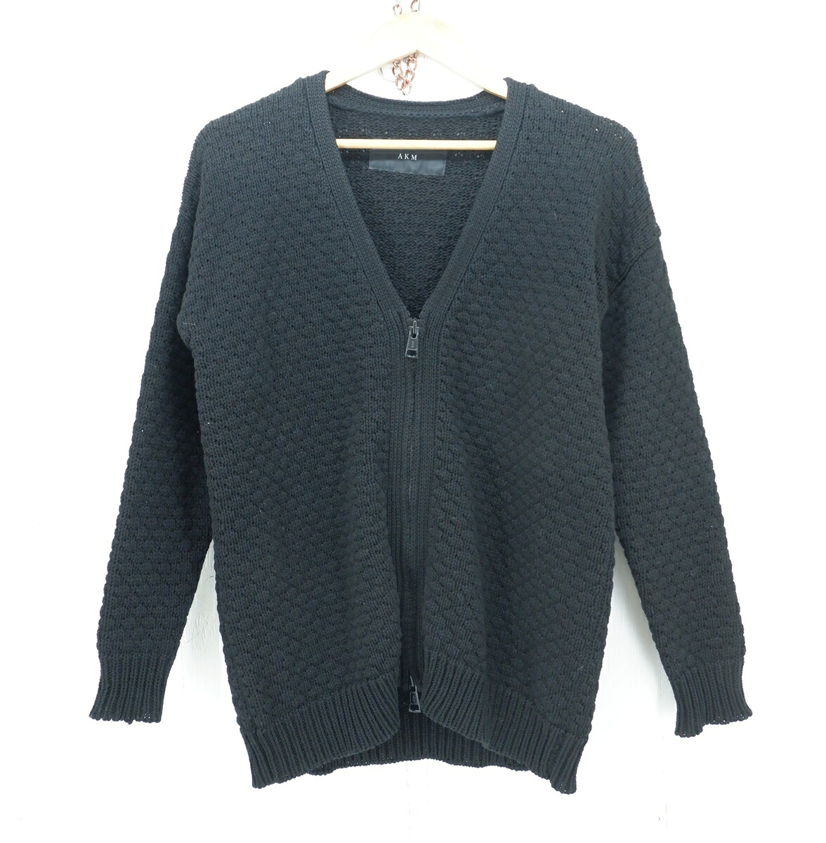 AKM 20SS COLIDO POPCORN KANOKO DROP ZIP CARDIGAN size：M エイケイエム 落っこちる 肩先 編み物 ジレー 黒いこと K191 CTN213