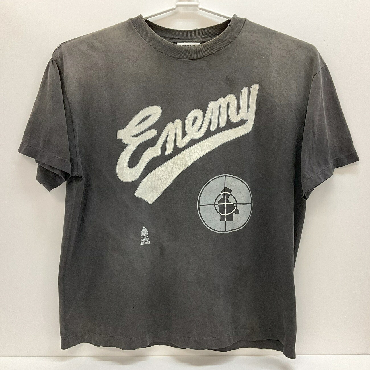 SAINT MICHAEL Public Enemy/セントマイケル パブリック・エナミー PE_SS T-SHIRT/SNT ENEMY SM-YS1-0000-C18 Tシャツ　半袖シャツ　ヴィンテージ加工 SIZE:XL　ブラック｜浪漫遊　店