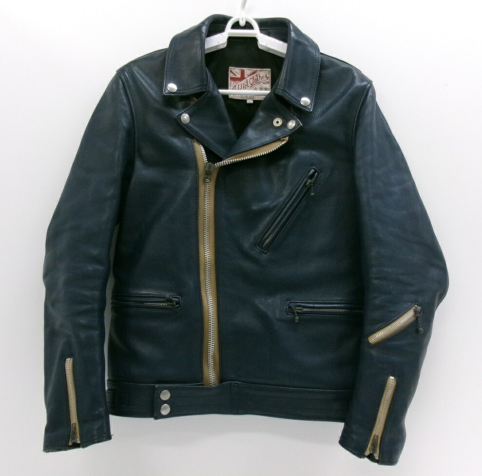 ADDICT CLOTHES/アディクトクローズ BRITISH ASYMMETRY JACKET なめし革 牛皮ダブルライダースジャケット 米国海軍 SIZE:36