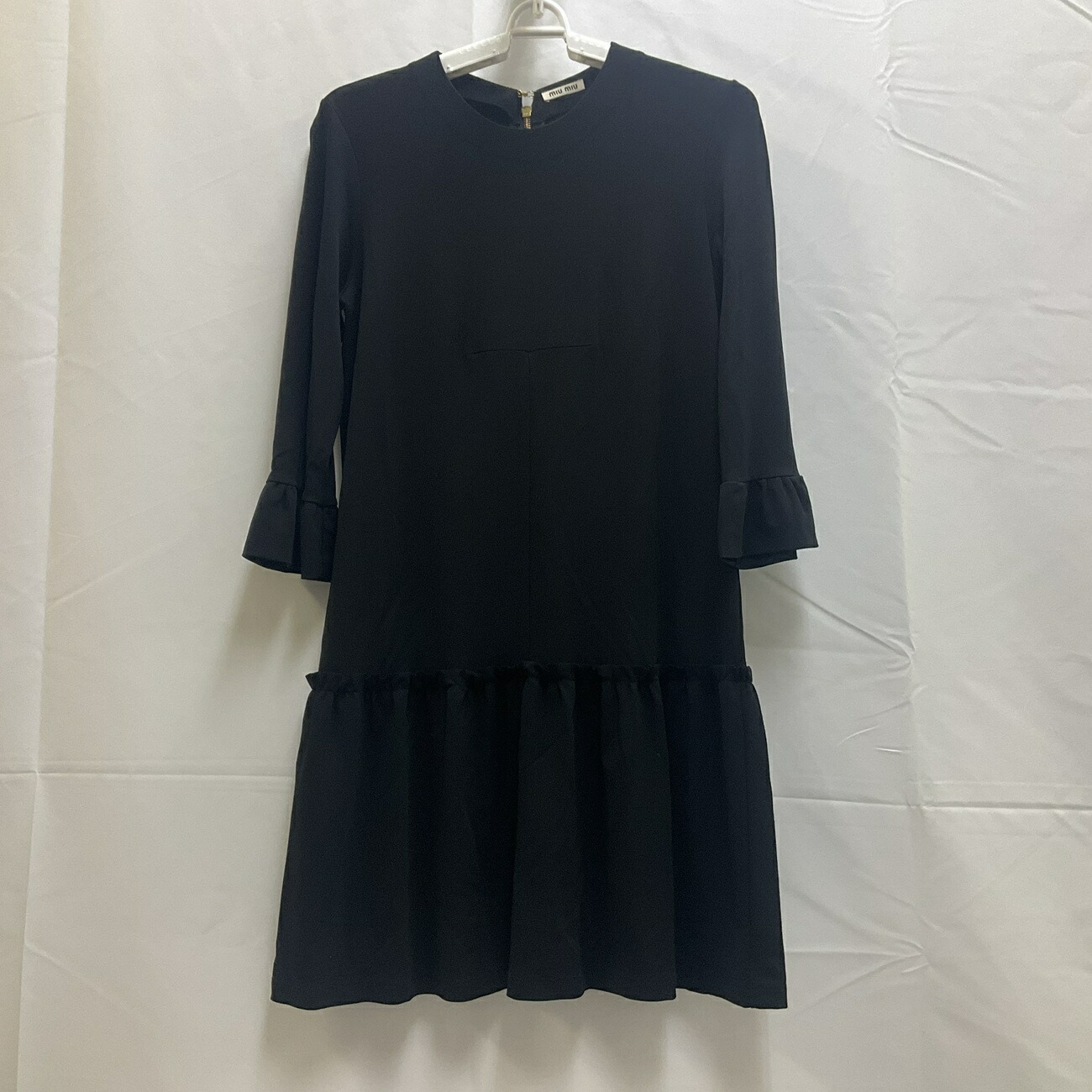 MIU MIU/ミュウミュウ フラウンス ギャザー 7分袖衣装 SIZE:S 黒いこと イタリア製