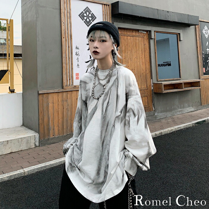 楽天市場 送料無料 Romelcheo ハイ ストリート モノクロ グラデーション ロンt ロング Tシャツ 長袖 ストリート系 原宿系 ファッション メンズ レディース ユニセックス ビッグシルエット B系 ボード系 ロメルチェオ Romelcheo