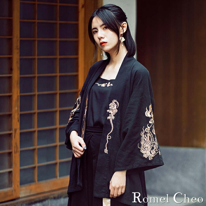 Romelcheo 龍柄刺繍 2way 9分袖 カーディガン コーディガン チャイナ風 ファッション ベルト付き メンズ モード系 ユニセックス レディース ロメルチェオ 個性派 個性的 刺繍 原宿系 和服 和柄 和装 和風 帯付き 漢服 病み 病みかわ 着物 羽織り 袴 黒 新春福袋21 Romelcheo 龍柄刺繍 2way 9分袖 カーディガン コーディガン チャイナ風 ファッション ベルト付き メンズ モード系 ユニセックス レディース ロメルチェオ 個性派 個性的 刺繍 原宿系 和服 和柄 和装 和風 帯付き 漢服 病み 病みかわ 着物 羽織り 袴 黒 新春福袋21
