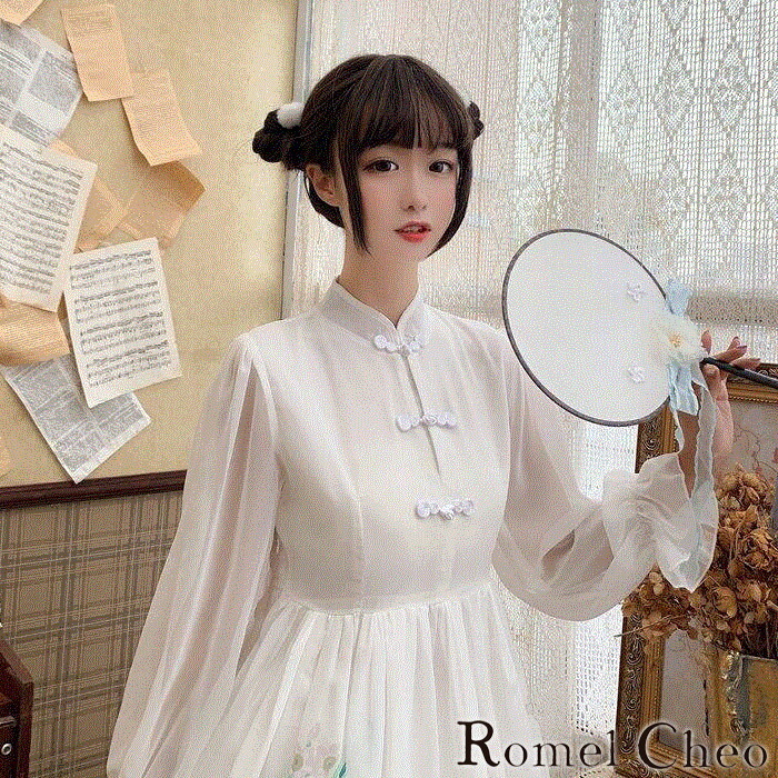 楽天市場 送料無料 Romelcheo チャイナシースルーワンピ モノクロ チャイナ服 ロリータ ワンピース 半袖 長袖 漢服 レディース 花柄刺繍 原宿系 病みかわいい 青文字系 ガーリー フレアーワンピ エスニック 病み 黒 白 モード系 モノトーン ロメルチェオ Romelcheo