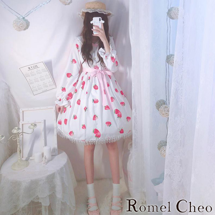 独創的 いちご柄 ロマンティックストロベリーワンピース Op 開店祝い Alamservice Kz