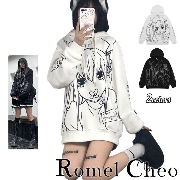 楽天市場 送料無料 Romelcheo かまってちゃん 長袖 Tシャツ ロンt ロング 病みかわいい イラスト レディース 原宿系 個性的 青文字系 ガーリー メンヘラ女子 カジュアル ファッション ロメルチェオ Romelcheo