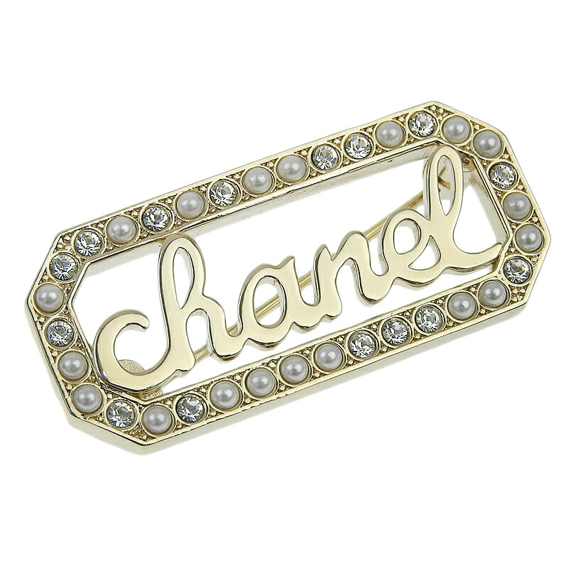 【中古】 シャネル CHANEL ブローチ ロゴ フェイクパール ラインストーン ゴールド色 L23B 新入荷 CH0942｜ブランドショップロンド 47,880円