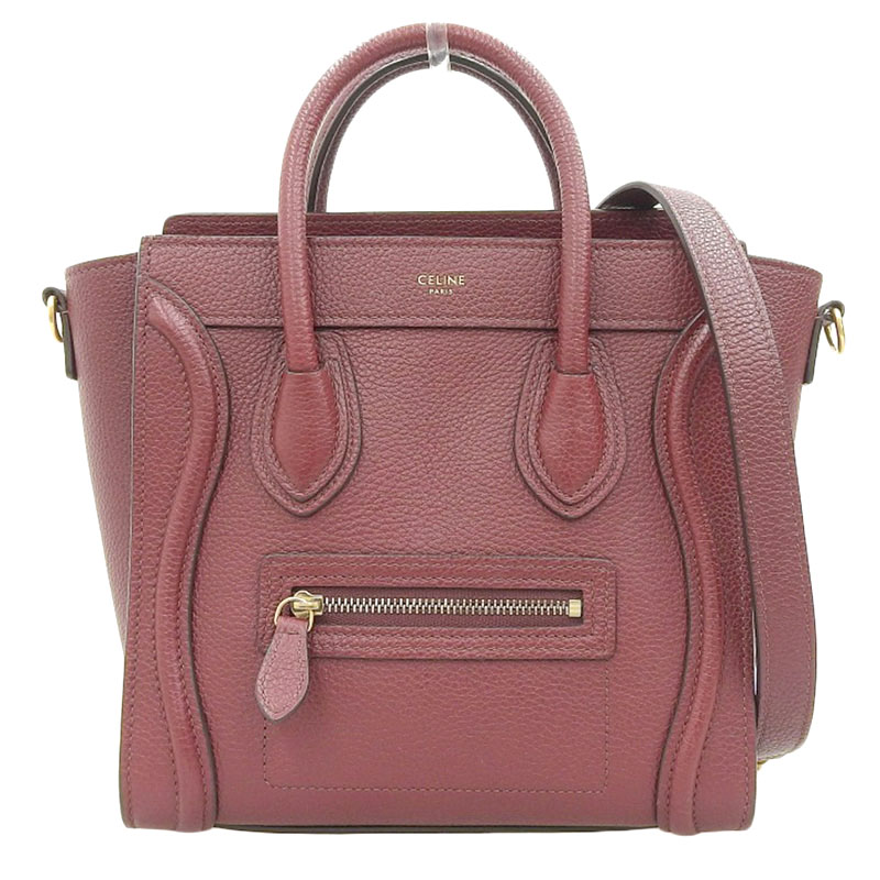 【中古】 セリーヌ CELINE ラゲージ ナノショッパー 2WAYバッグ ハンドバッグ ショルダーバッグ レザー ボルドー 168243 新入荷 OB2131