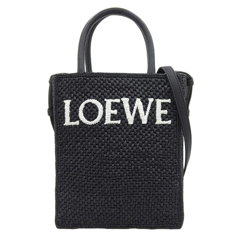【中古】 ロエベ LOEWE スタンダード A5トート 2WAY ハンドバッグ ショルダーバッグ ラフィア/レザー ブラック A563S30X09 新入荷 OB2183