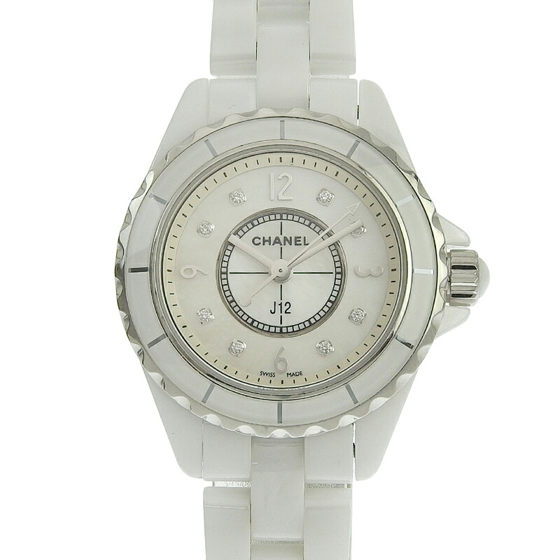 【中古】 シャネル CHANEL J12 レディース クォーツ 腕時計 SS/セラミック 8Pダイヤモンド シェル文字盤 H2570 新入荷 CH0987｜ブランドショップロンド 229,000円
