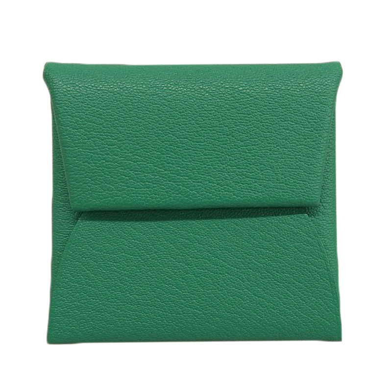 【中古】 エルメス HERMES バスティア ヴェルソ コインケース 小銭入れ シェーブル グリーン/ピンク U刻印 2022年 新入荷 HE1102