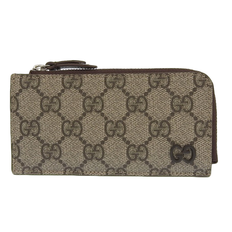 【中古】 グッチ GUCCI GGディテール ジップカードケース カードケース GGスプリーム ベージュ エボニー 795233 美品 新入荷 GU0645