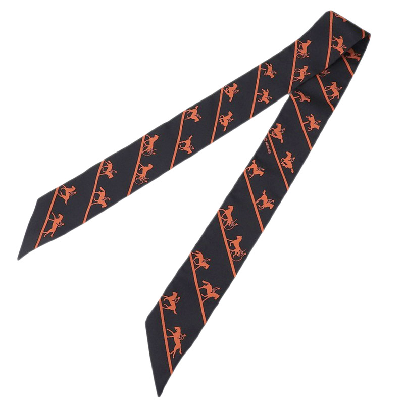 【中古】 エルメス HERMES 「LES ALLURES」 ツイリー スカーフ シルク ブラック オレンジ 新入荷 HE1082