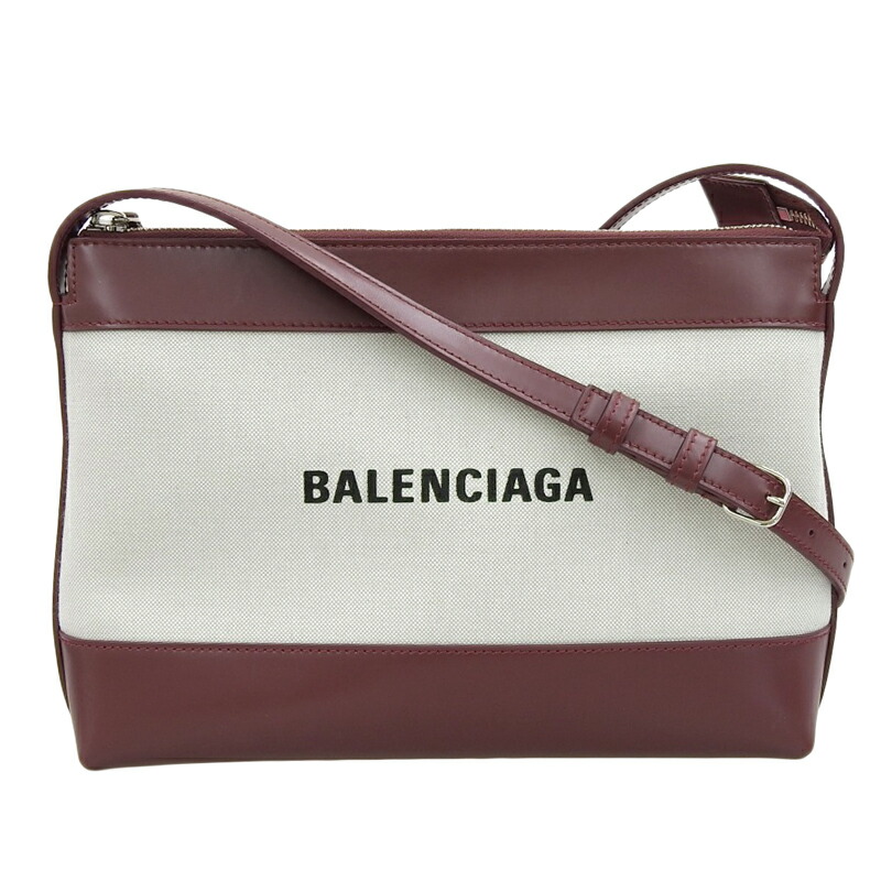 【中古】 バレンシアガ BALENCIAGA ネイビークロスボディ ショルダーバッグ キャンバス レザー ホワイト ボルドー 639497 新入荷 OB2481