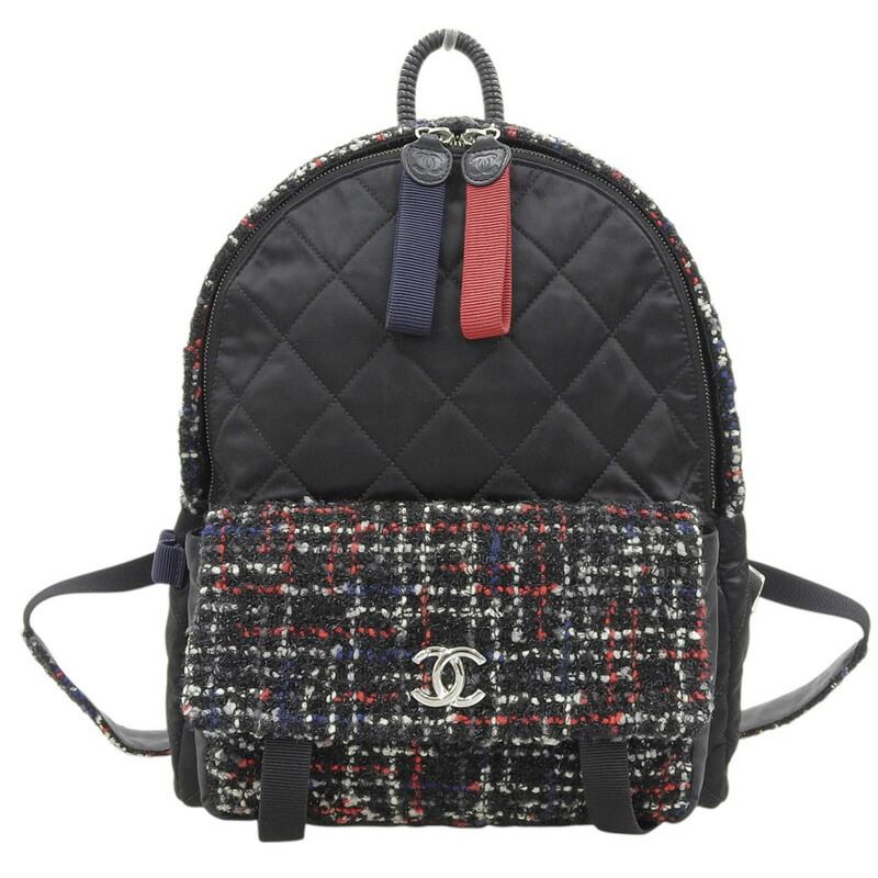 【中古】 シャネル CHANEL マトラッセ リュックサック バックパック ナイロン ツイード ブラック レッド 24番台 新入荷 CH1066｜ブランドショップロンド