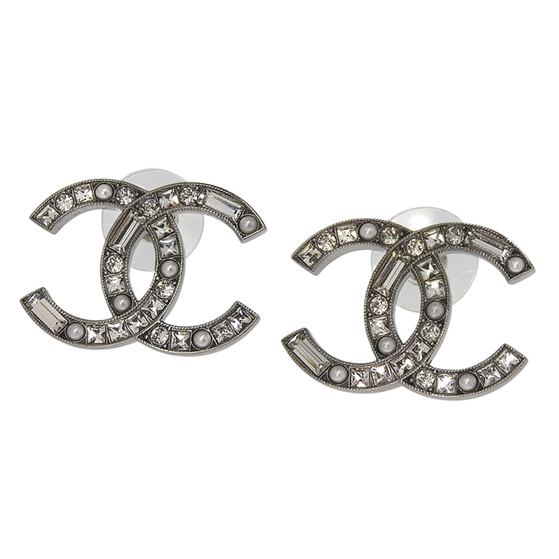 【中古】 シャネル CHANEL ココマーク ピアス ラインストーン シルバー色 B20P 新入荷 CH1120｜ブランドショップロンド