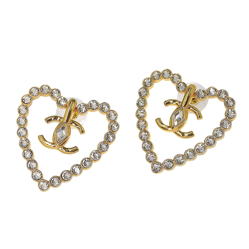 【中古】 シャネル CHANEL ココマーク ハート ピアス ラインストーン ゴールド色 L23C 美品 新入荷 CH1129