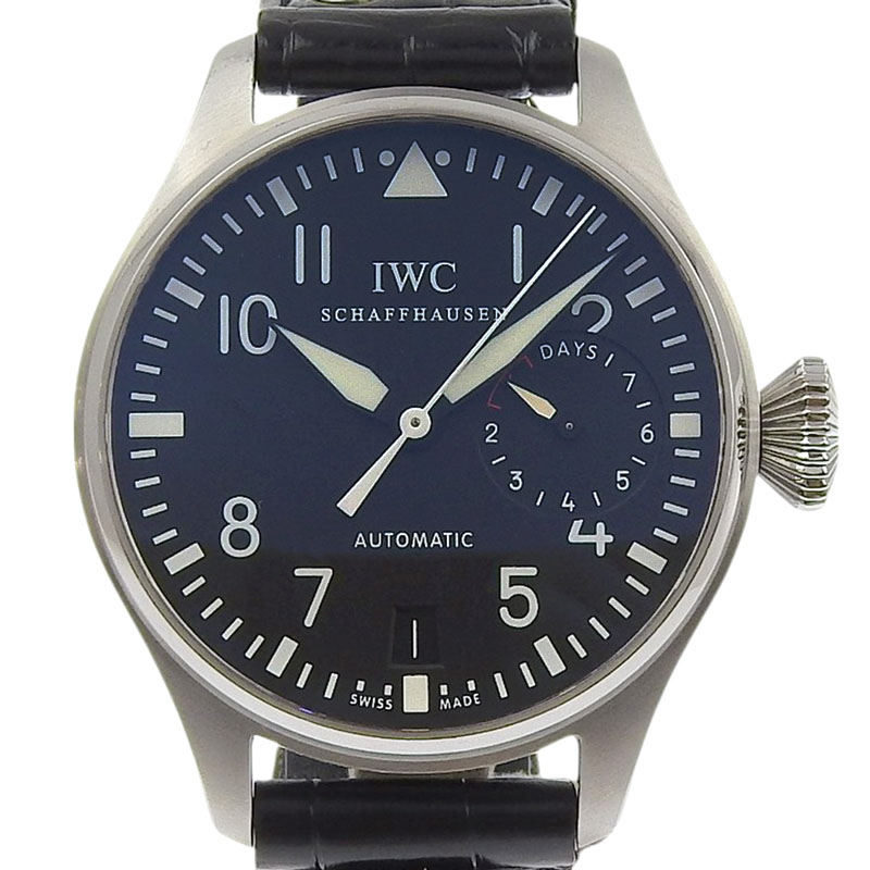 【中古】 アイ・ダブリュー・シー IWC ビッグパイロット パワーリザーブ メンズ 自動巻き 腕時計 SS/革 ブラック文字盤 IW500401 新入荷 OW0478