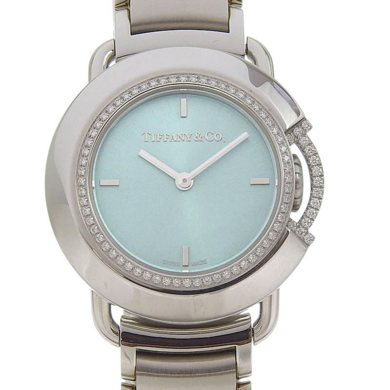 【中古】 ティファニー TIFFANY & Co. TTスマイル レディース クォーツ 時計 ダイヤ SS ライトブルー文字盤 500本限定 69546323 新入荷 TI0349