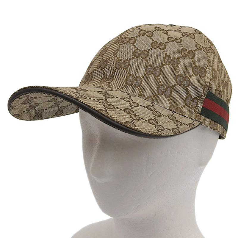 【中古】 グッチ GUCCI ベースボールキャップ ウェブストライプ付 帽子 GGキャンバス ベージュ/エボニー #M 200035 新入荷 GU0661|ブランドショップロンド