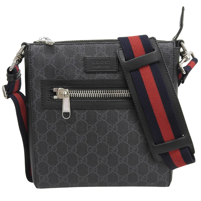 【中古】 グッチ GUCCI GGスプリーム スモールメッセンジャー ショルダーバッグ PVC/レザー ブラック 523599 新入荷 GU0670