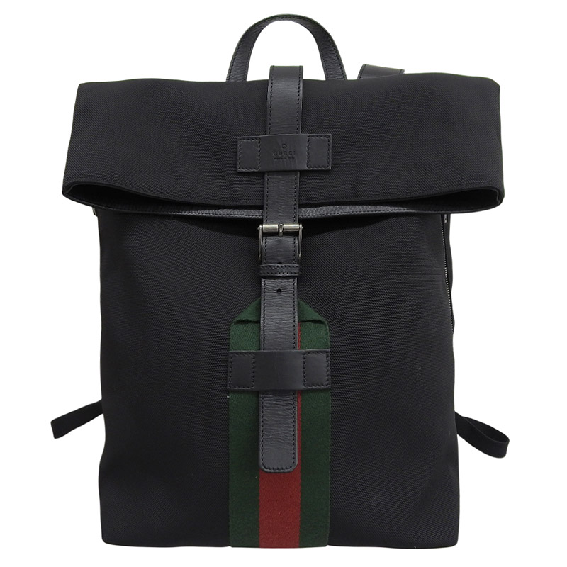 【中古】 グッチ GUCCI シェリーライン バックパック リュックサック キャンバス レザー ブラック 619749 新入荷 GU0672