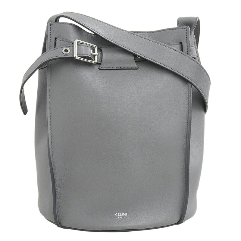 【中古】 セリーヌ CELINE ビッグバッグバケット 斜め掛け ショルダーバッグ レザー グレー 新入荷 OB2627