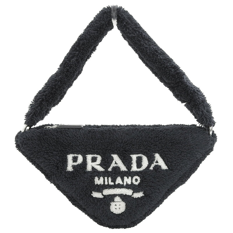 【中古】 プラダ PRADA テリー トライアングル ハンドバッグ ショルダーバッグ パイル ブラック 1NE043 新入荷 OB2764|ブランドショップロンド