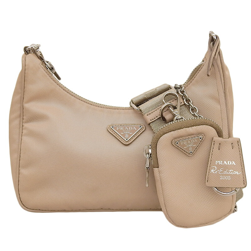 【中古】 プラダ PRADA Re-Edition 2005 2WAYバッグ ショルダーバッグ ハンドバッグ ナイロン/レザー ベージュ 1BH204 新入荷 OB2788