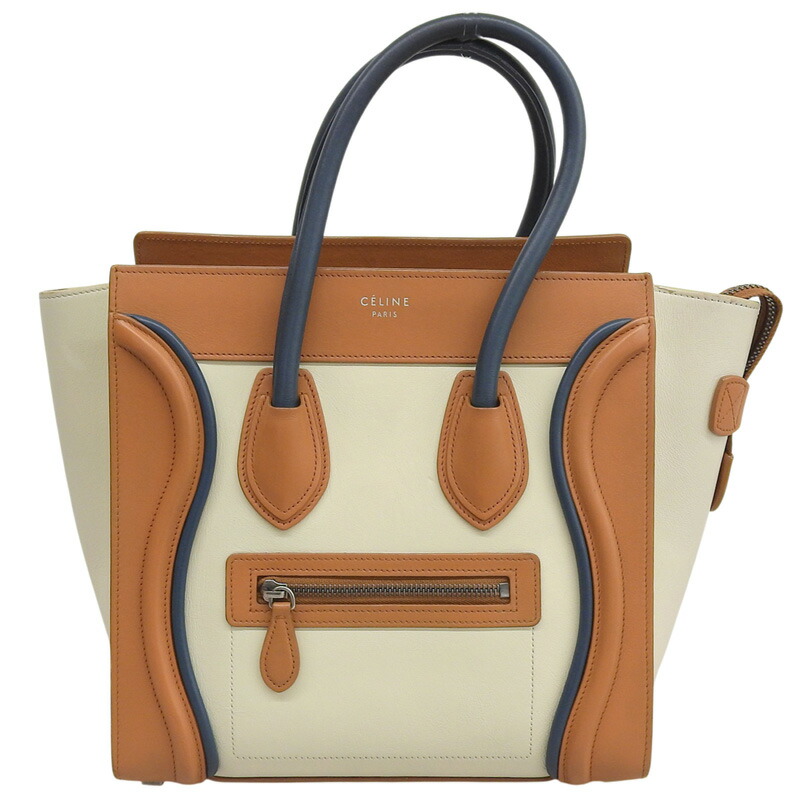 【中古】 セリーヌ CELINE ラゲージ マイクロショッパー ハンドバッグ レザー ホワイト/ブラウン/ネイビー 新入荷 OB2826 68,750円