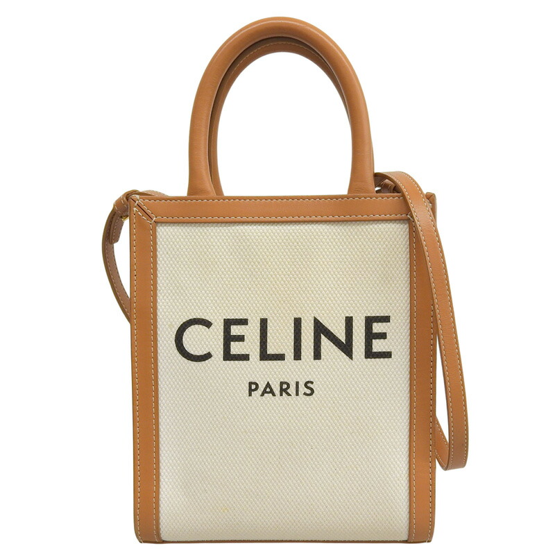 【中古】 セリーヌ CELINE ミニバーティカルカバ 2WAY ハンドバッグ ショルダーバッグ キャンバス/レザー ベージュ/ブラウン 新入荷 OB2833