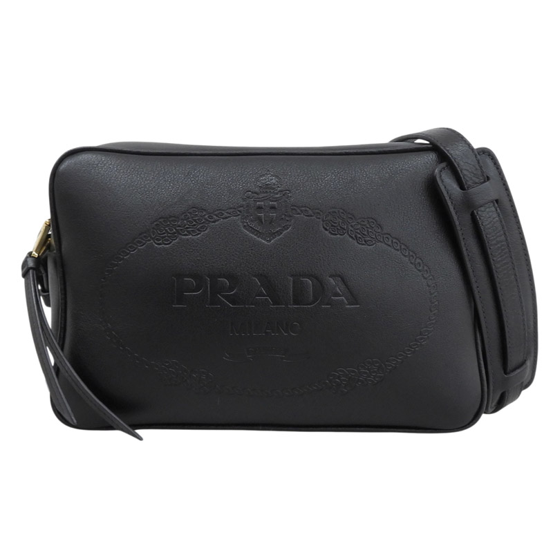 【中古】 プラダ PRADA ショルダーバッグ 斜め掛け ロゴ レザー ブラック 1BH089 美品 新入荷 OB2835