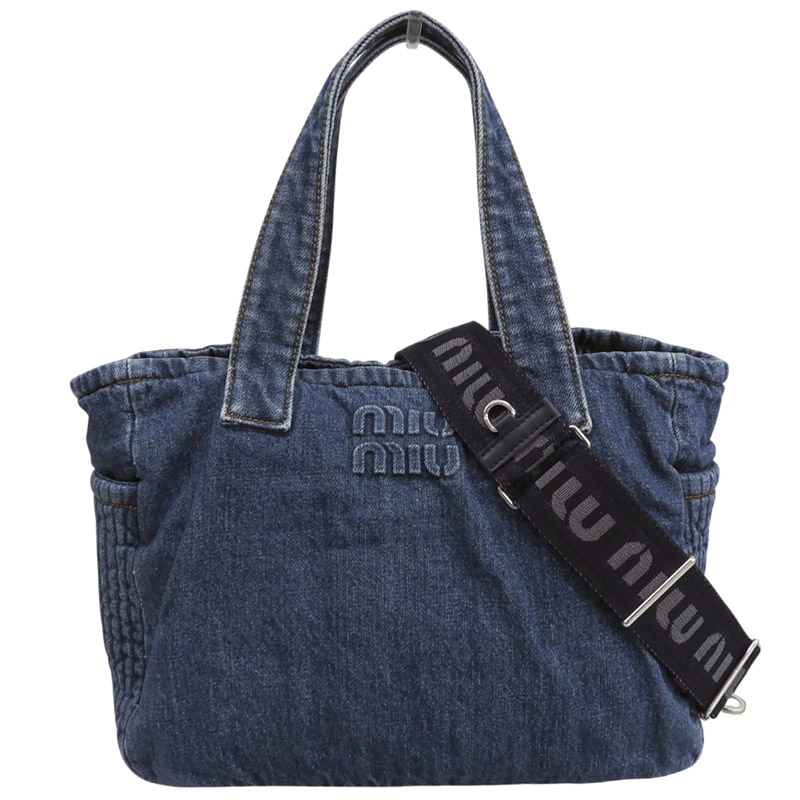 【中古】 ミュウミュウ MIUMIU 2WAYバッグ トートバッグ ショルダーバッグ デニム ブルー 5BG236 新入荷 OB2837