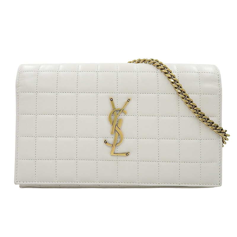 【中古】 サンローラン SAINT LAURENT カサンドラ ショルダーバッグ チェーンウォレット レザー ホワイト 743346 新入荷 OB2677