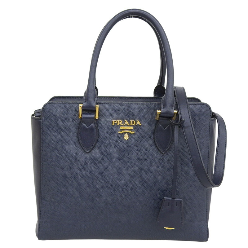 【中古】 プラダ PRADA 2WAY ハンドバッグ ショルダーバッグ サフィアーノ レザー ネイビー 1BA113 新入荷 OB2721