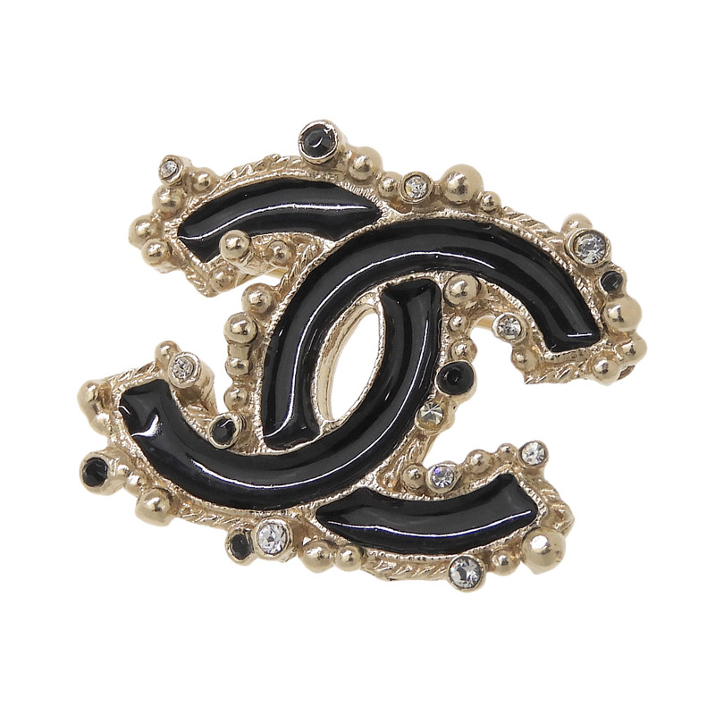 【中古】 シャネル CHANEL ココマーク ラインストーン ブローチ GP ブラック/ゴールド色 B12A 新入荷 CH1159｜ブランドショップロンド