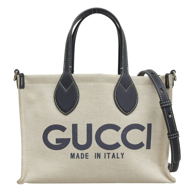 【中古】 グッチ GUCCI 2WAYバッグ トートバッグ ミニトート ロゴ キャンバス/レザー ベージュ/ネイビー 772144 新入荷 GU0685