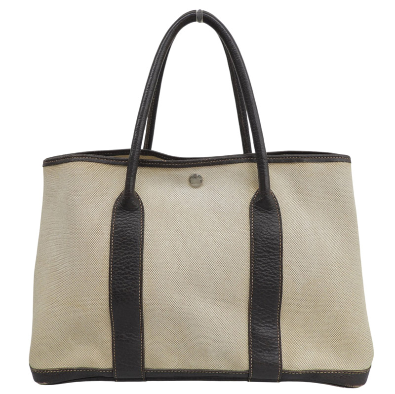 【中古】 エルメス HERMES ガーデンパーティPM トートバッグ トワルアッシユ/ブッフル ベージュ/ブラウン □G刻印 2003年 新入荷 HE1195｜ブランドショップロンド