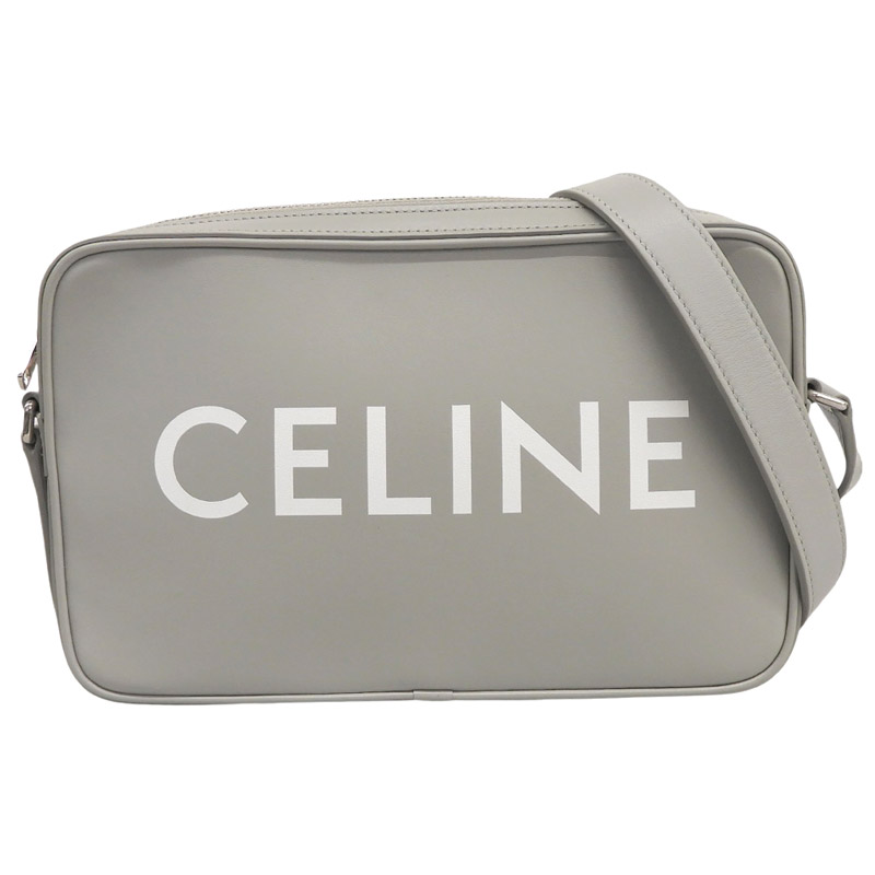 【中古】 セリーヌ CELINE ミディアムメッセンジャー ロゴ ショルダーバッグ レザー グレー 新入荷 OB2865｜ブランドショップロンド