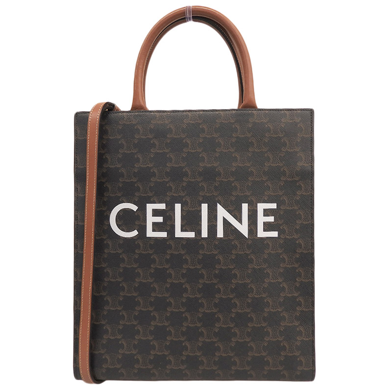 【中古】 セリーヌ CELINE トリオンフ バーティカルカバ スモール 2WAY トートバッグ ショルダーバッグ キャンバス/レザー タン 新入荷 OB2883｜ブランドショップロンド 59,400円